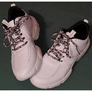 S48 Vionic Women's White Sneakers with Leopard Print Laces